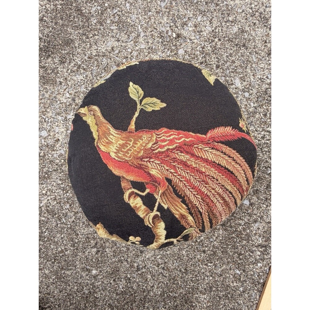 VTG Round Woven Tapestry Throw Pillow Pheasant Black Lodge Cabin SU